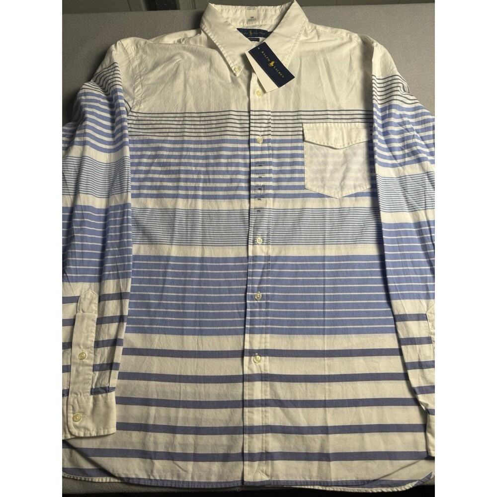 MEN’S RALPH LAUREN BUTTON-DOWN SHIRT-SIZE XXL Y2K Vintage Blue White Stripe NWT